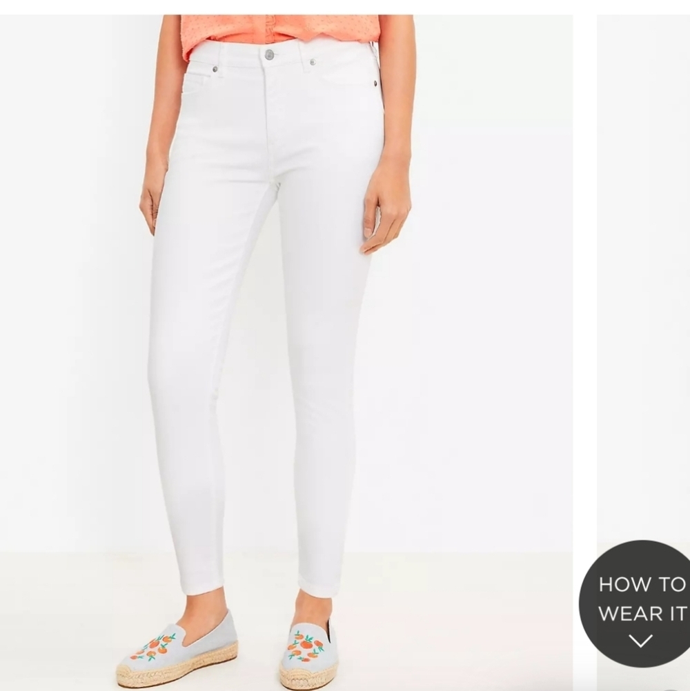 Loft Curvy White Jeans Classic Modern Crop Pristine White Cuffed Summer